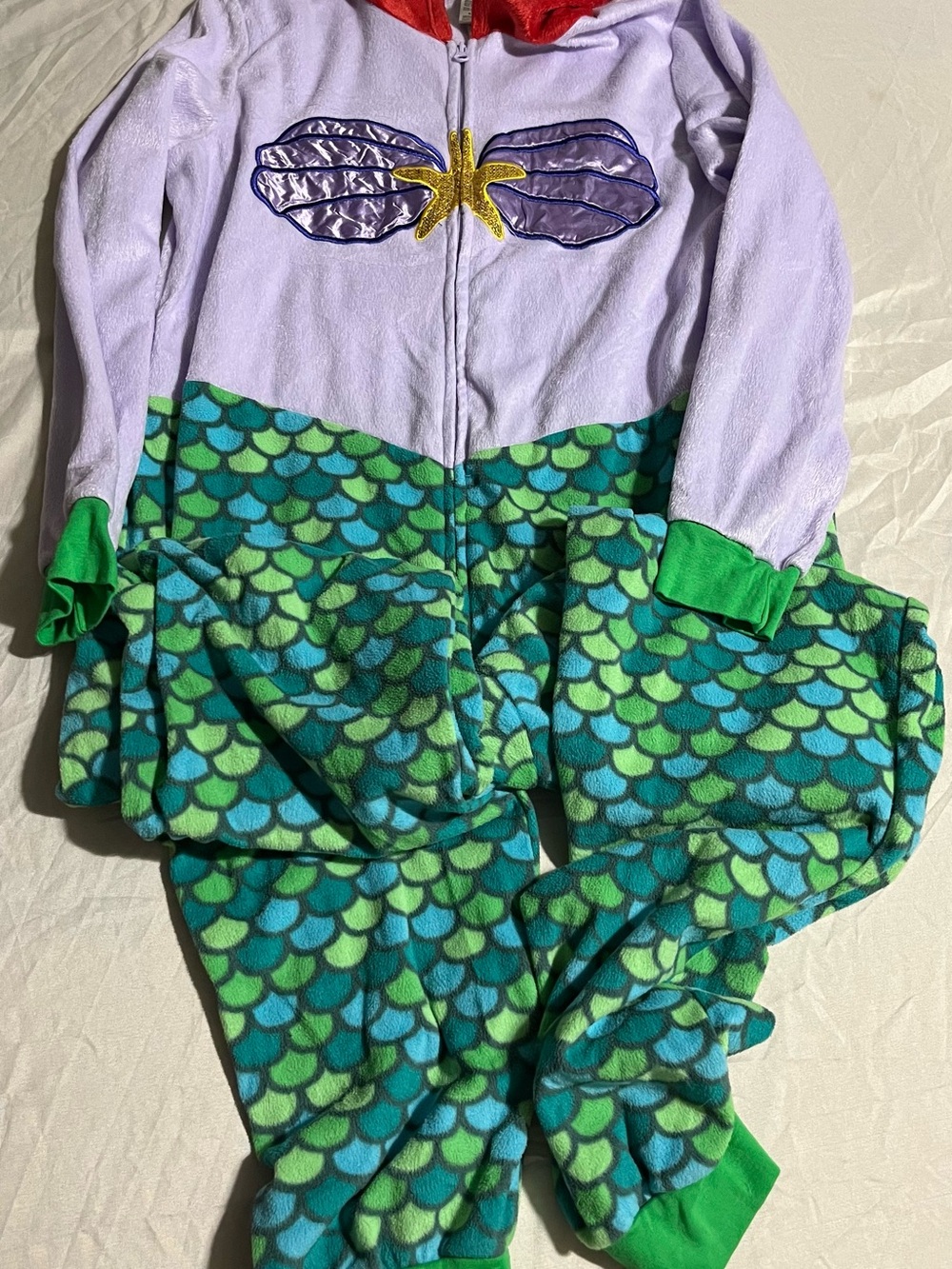 Disney The Little Mermaid Lavender, Green & Teal Fleece Onesie Pajamas Size XL